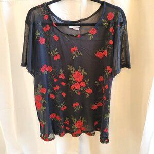 VTg Caren Sport Womens Top Size 3x Black Floral Whimsigoth Y2K Sheer Mesh 17360